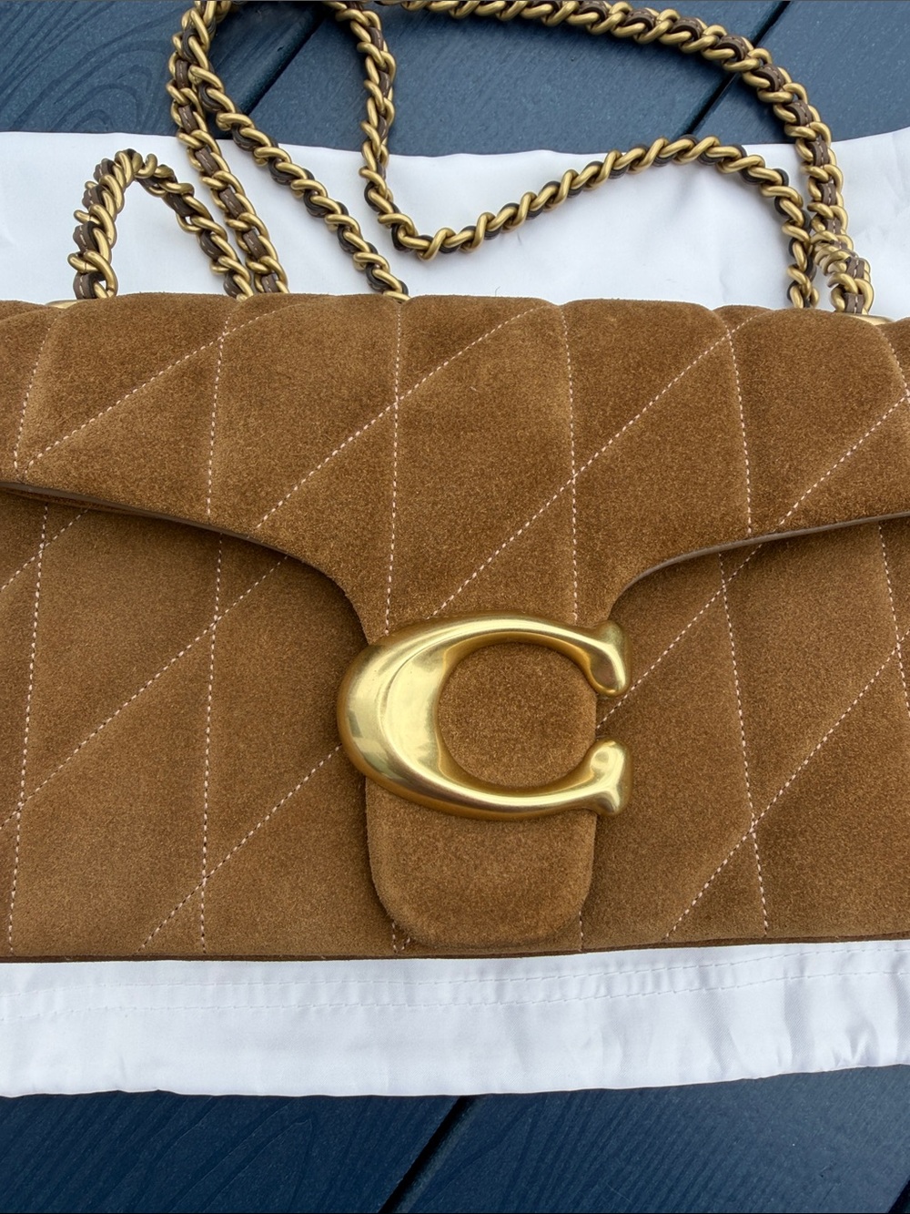 Coach Quilted Tabby 26 Cedar Suede Shoulder Bag with Gold Hardware - Picture 3 of 17